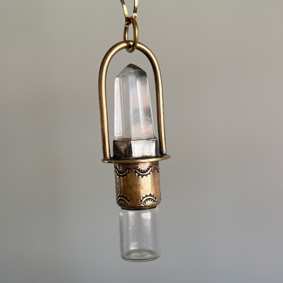 Roadkill Gems Classic Stamped Brass Rollerball Necklace with 30in Chain - Picture 3 of 3